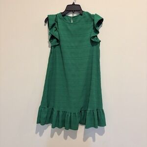 Kelly Green Textured Ruffle Sleeve Mini Dress Small